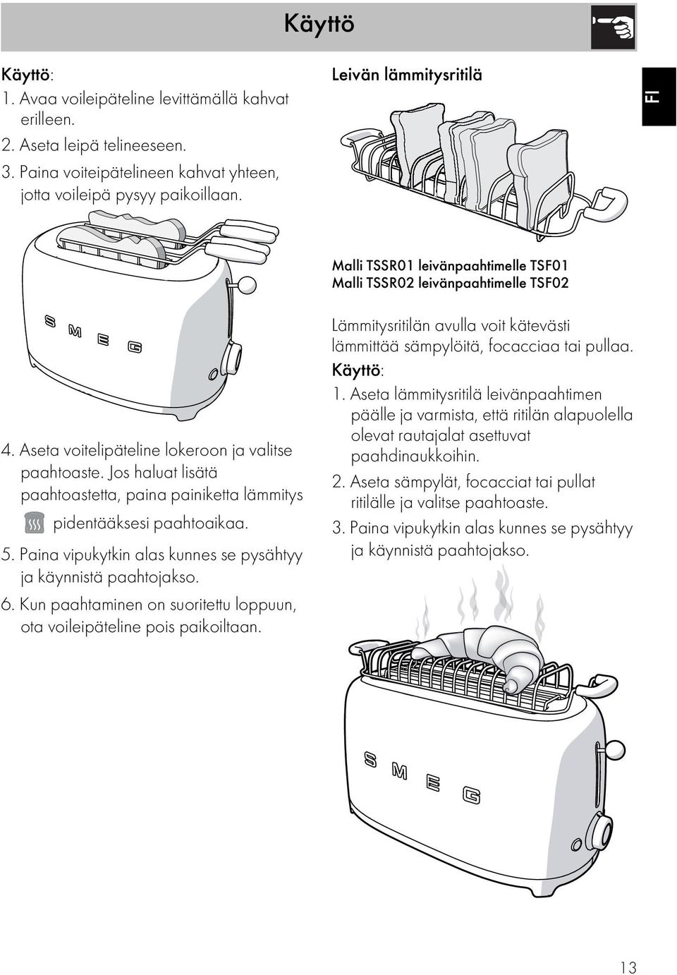 Jos haluat lisätä paahtoastetta, paina painiketta lämmitys pidentääksesi paahtoaikaa. 5. Paina vipukytkin alas kunnes se pysähtyy ja käynnistä paahtojakso. 6.