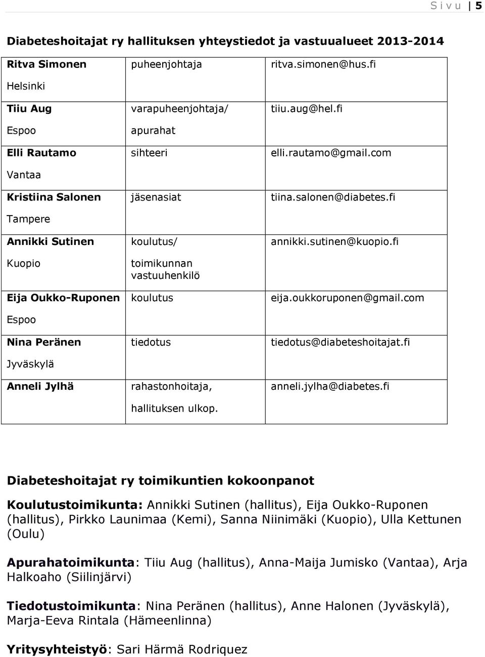 hallituksen ulkop. ritva.simonen@hus.fi tiiu.aug@hel.fi elli.rautamo@gmail.com tiina.salonen@diabetes.fi annikki.sutinen@kuopio.fi eija.oukkoruponen@gmail.com tiedotus@diabeteshoitajat.fi anneli.