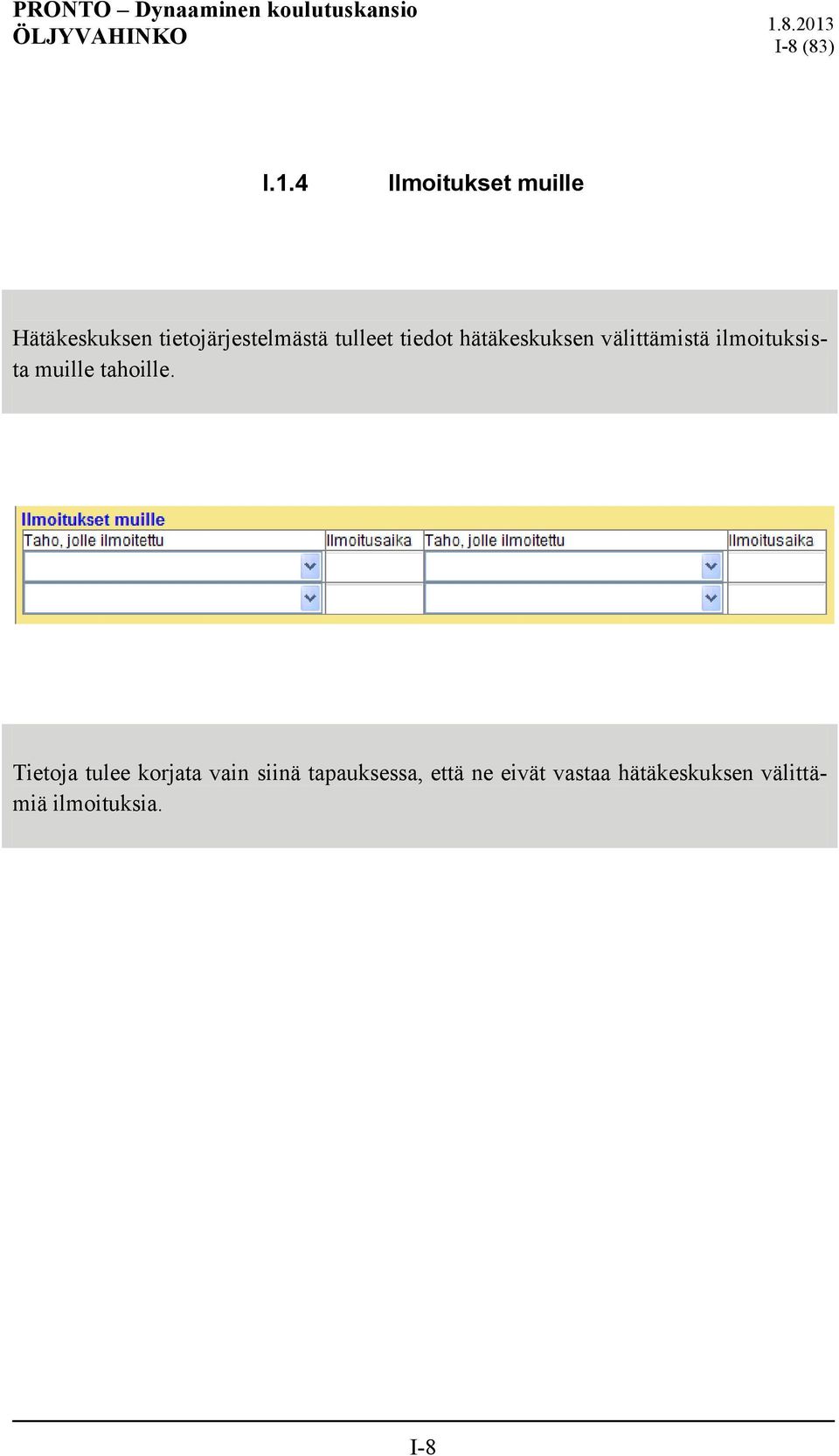 tiedot hätäkeskuksen välittämistä ilmoituksista muille