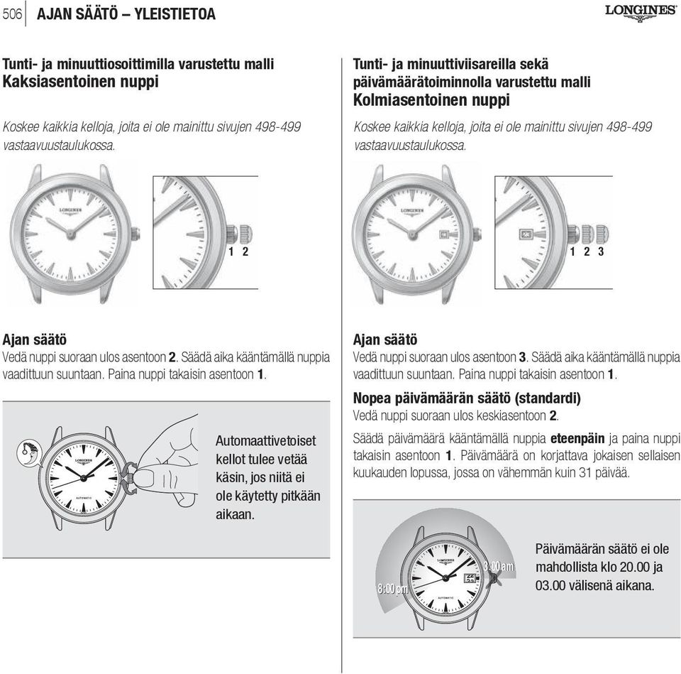 1 2 1 2 3 Ajan säätö Vedä nuppi suoraan ulos asentoon 2. Säädä aika kääntämällä nuppia vaadittuun suuntaan. Paina nuppi takaisin asentoon 1.