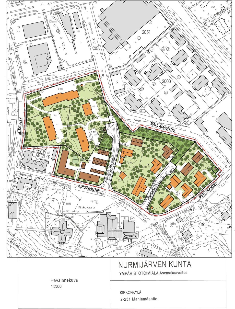 Hulevesiviivytys III III III III III III 7 ap 8 ap 6 ap ap II II II II NURMIJÄRVEN KUNTA YMPÄRISTÖTOIMIALA Asemakaavoitus Havainnekuva :000 KIRKONKYLÄ - Mahlamäentie Malakiaksentie Seurakuntakeskus