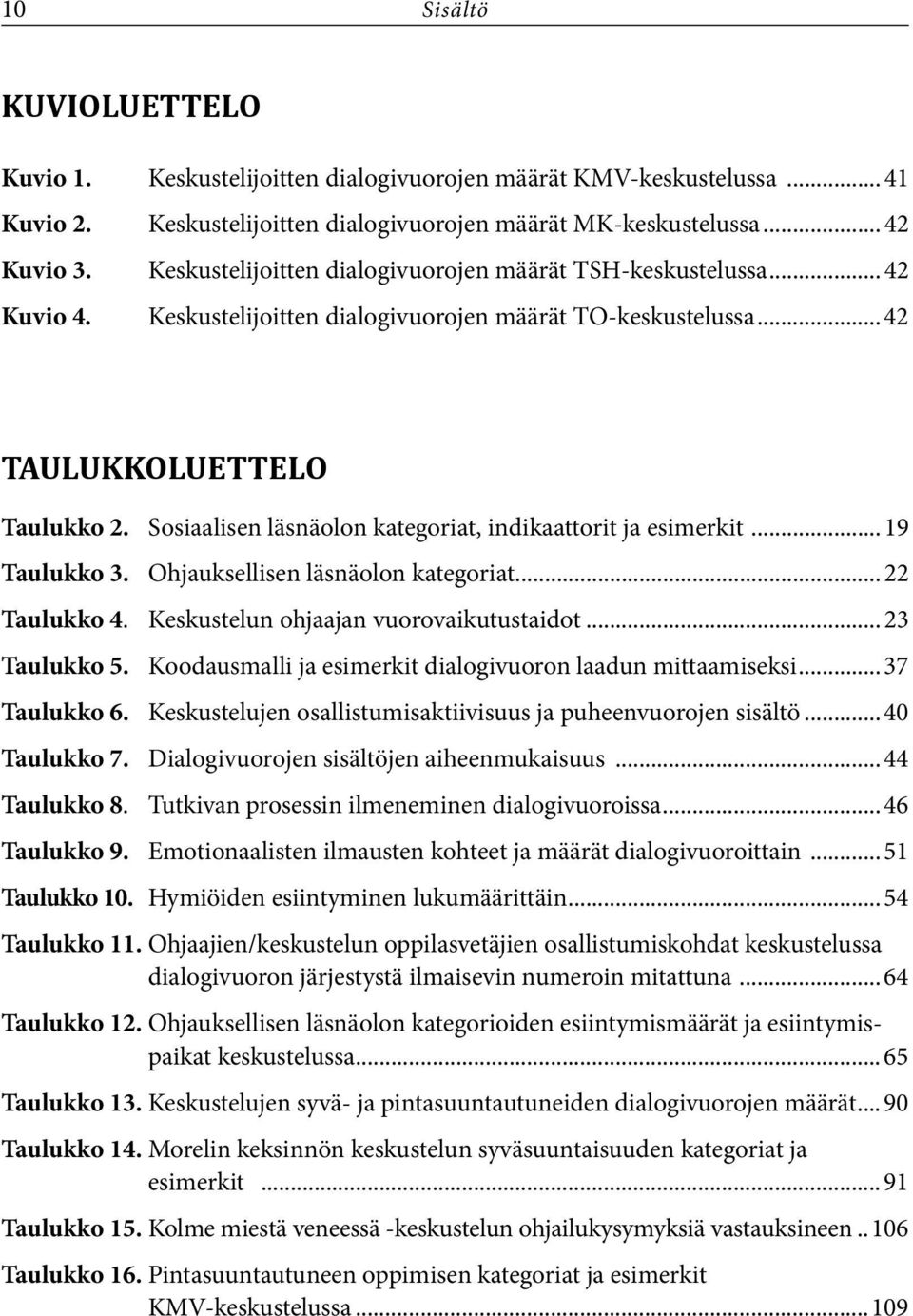 Sosiaalisen läsnäolon kategoriat, indikaattorit ja esimerkit... 19 Taulukko 3. Ohjauksellisen läsnäolon kategoriat... 22 Taulukko 4. Keskustelun ohjaajan vuorovaikutustaidot... 23 Taulukko 5.