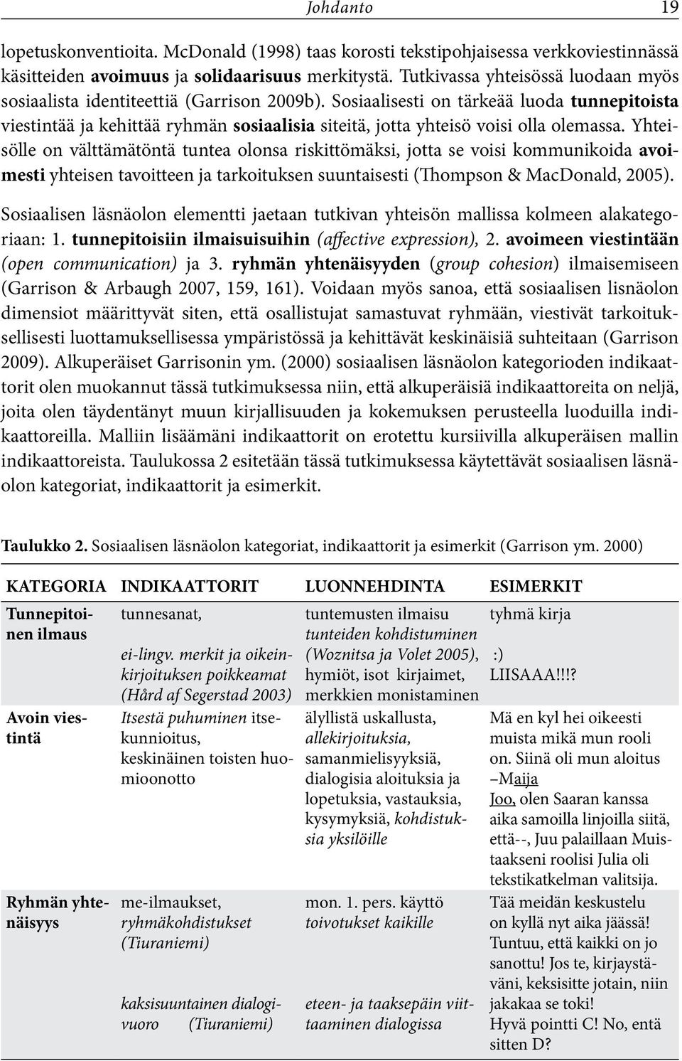 Sosiaalisesti on tärkeää luoda tunnepitoista viestintää ja kehittää ryhmän sosiaalisia siteitä, jotta yhteisö voisi olla olemassa.