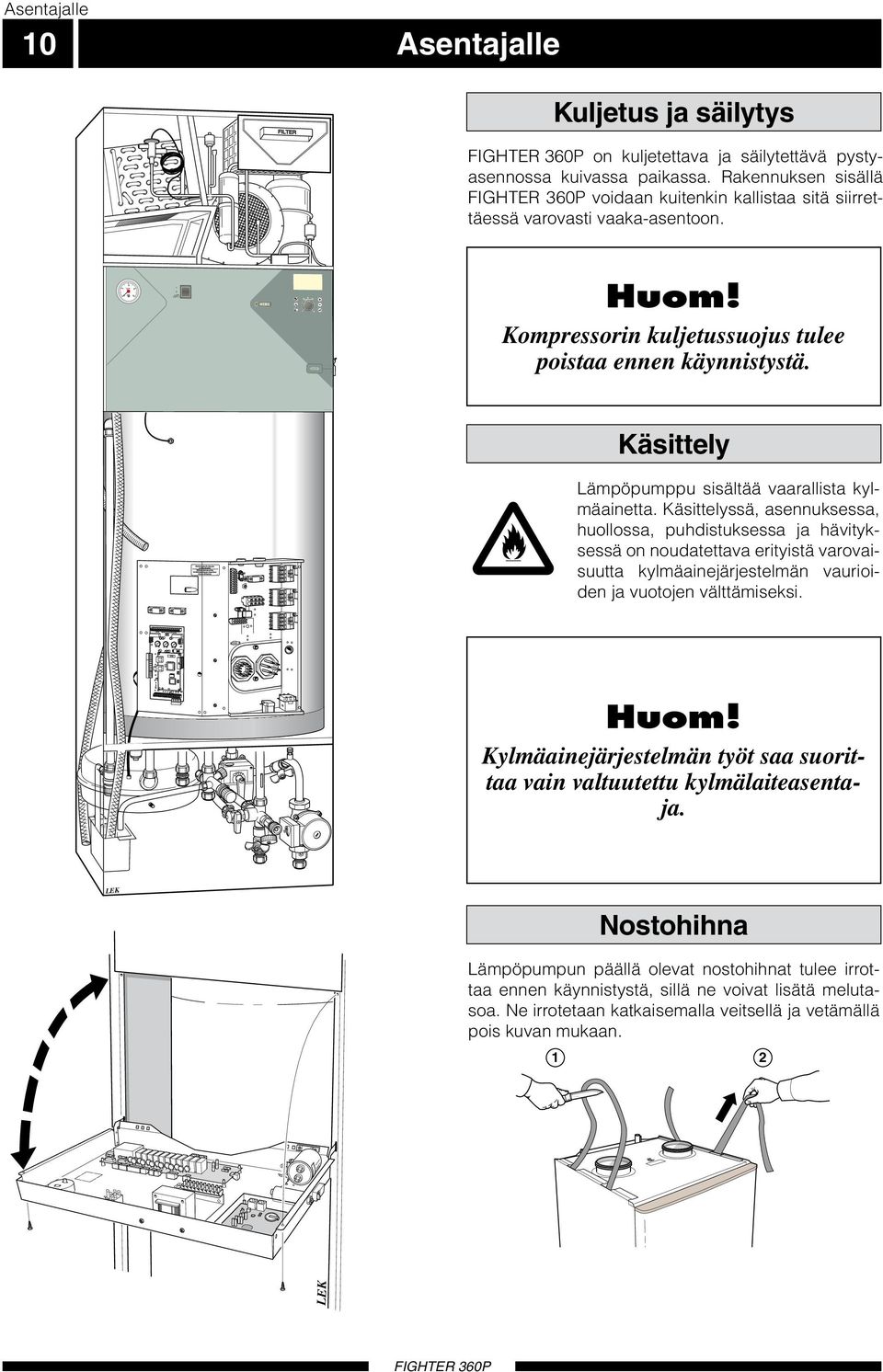 Käsittely Lämpöpumppu sisältää vaarallista kylmäainetta.