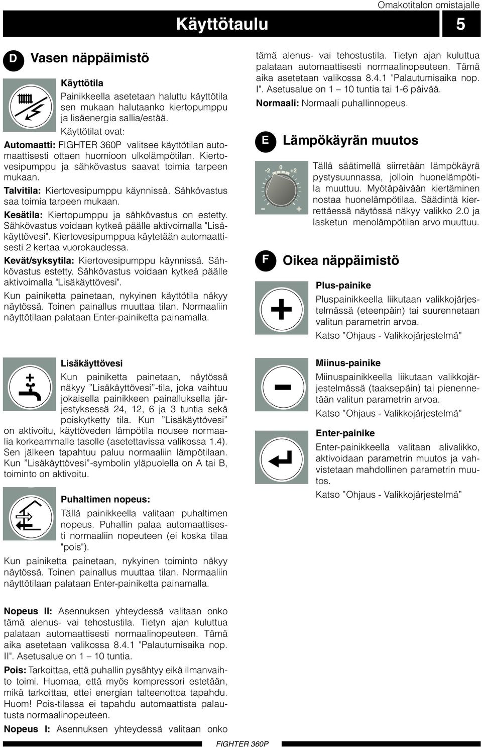 saavat 5. toimia C Ctarpeen mukaan. Talvitila: Temp. B Kiertovesipumppu I II IIIVV-givare B käynnissä. 5. I Sähkövastus I CII saa toimia tarpeen mukaan. Kesätila: Temp.