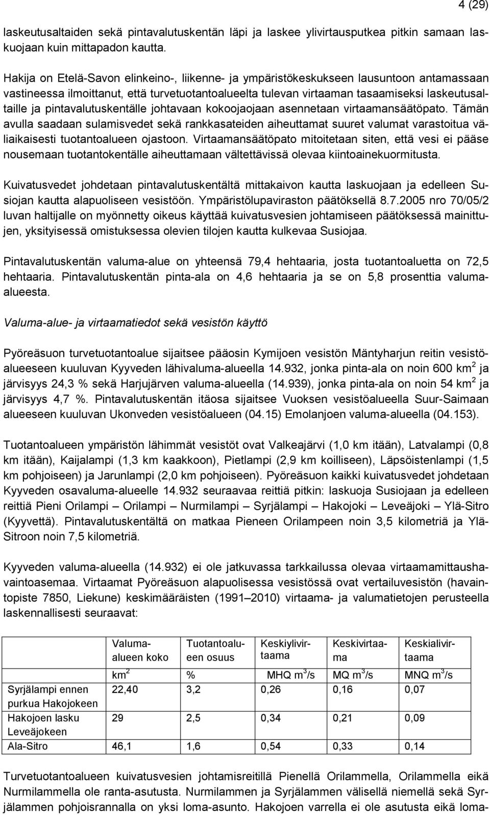 pintavalutuskentälle johtavaan kokoojaojaan asennetaan virtaamansäätöpato.