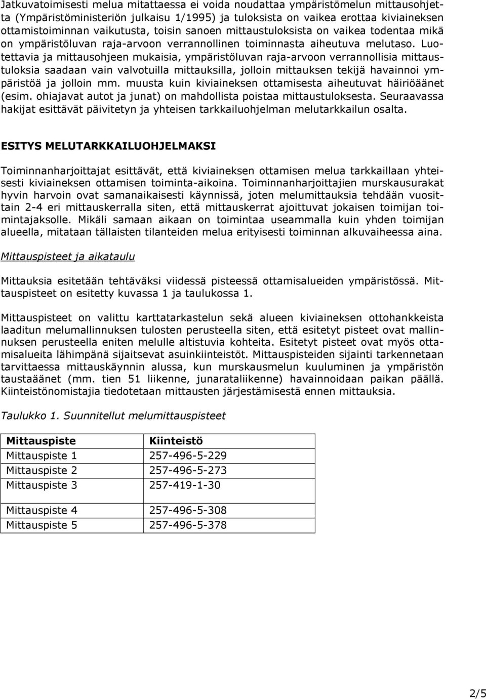 Luotettavia ja mittausohjeen mukaisia, ympäristöluvan raja-arvoon verrannollisia mittaustuloksia saadaan vain valvotuilla mittauksilla, jolloin mittauksen tekijä havainnoi ympäristöä ja jolloin mm.