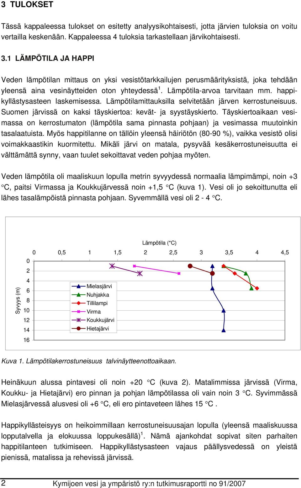 happikyllästysasteen laskemisessa. Lämpötilamittauksilla selvitetään järven kerrostuneisuus. Suomen järvissä on kaksi täyskiertoa: kevät- ja syystäyskierto.