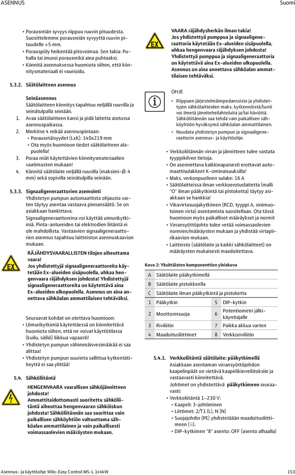 Säätölaitteen asennus Seinäasennus Säätölaitteen kiinnitys tapahtuu neljällä ruuvilla ja seinätulpalla seinään. 1. Avaa säätölaitteen kansi ja pidä laitetta aiotussa asennuspaikassa. 2.