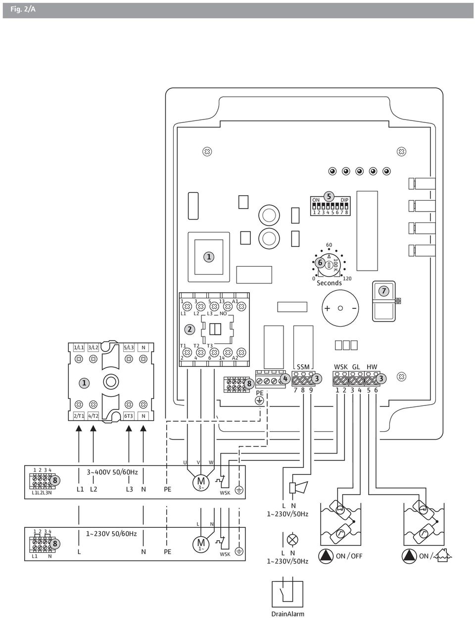 4/T2 6T3 N 1 2 3 4 L1L2L3N 8 3~400V 50/60Hz L1 L2 L3 N PE U V W M 3~ WSK 1 2 3 4 L1 N 8