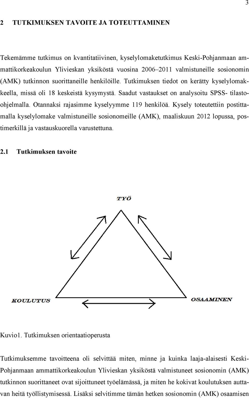 Otannaksi rajasimme kyselyymme 119 henkilöä. Kysely toteutettiin postittamalla kyselylomake valmistuneille sosionomeille (AMK), maaliskuun 2012 lopussa, postimerkillä ja vastauskuorella varustettuna.