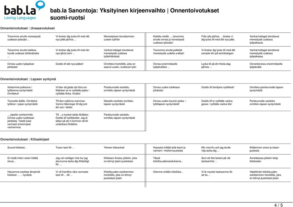 työpaikassa Toivomme sinulle kaikkea hyvää uudessa tehtävässäsi Vi önskar dig lycka till med din nya tjänst som työtehtävässä Toivomme sinulle pelkkää menestystä uudella urallasi!