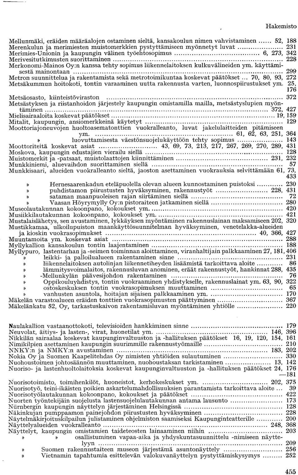 käyttämisestä mainontaan 299 Metron suunnittelua ja rakentamista sekä metrotoimikuntaa koskevat päätökset.