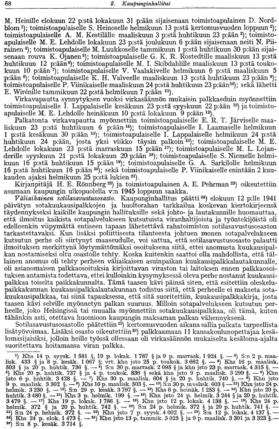 Lehdolle lokakuun 23 pistä joulukuun 6 piään sijaisenaan neiti N. Piirainen 4 ); toimistoapulaiselle M. Luukkoselle tammikuun 1 pistä huhtikuun 30 piään sijaisenaan rouva K.