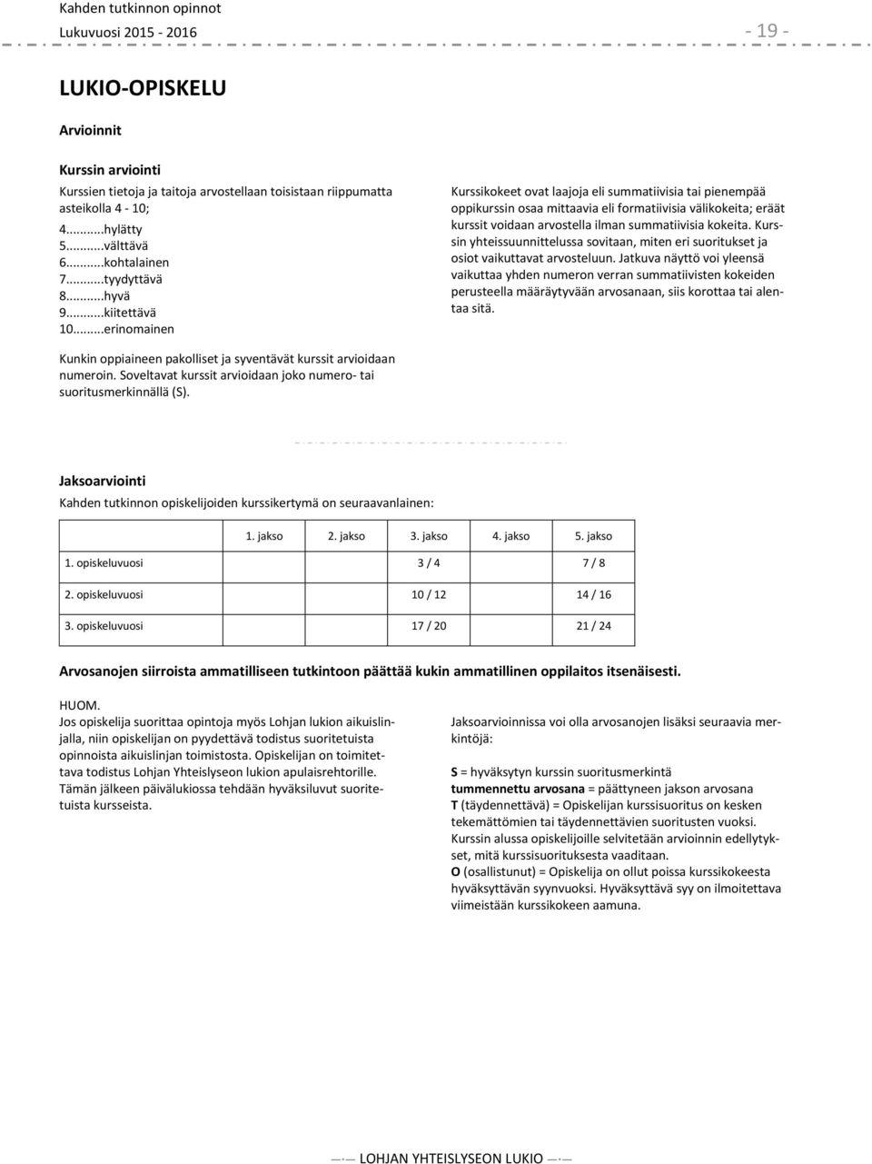 ..erinoinen Kurssikokeet ovat laajoja eli sumtiivisia tai pienempää oppikurssin osaa mittaavia eli fortiivisia välikokeita; eräät kurssit voidaan arvostella iln sumtiivisia kokeita.