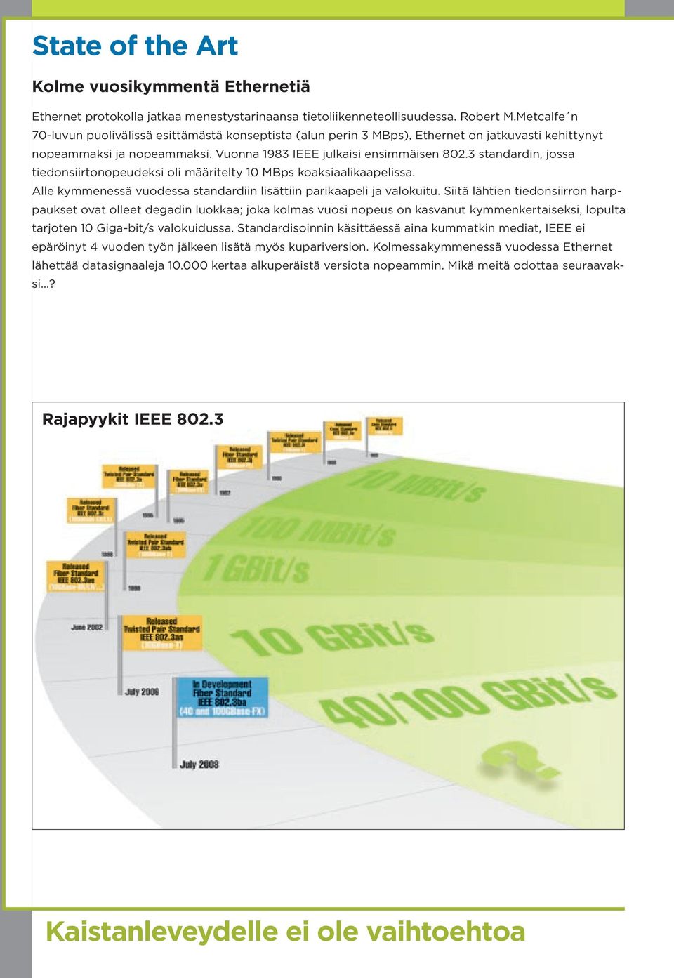 3 standardin, jossa tiedonsiirtonopeudeksi oli määritelty 10 MBps koaksiaalikaapelissa. Alle kymmenessä vuodessa standardiin lisättiin parikaapeli ja valokuitu.