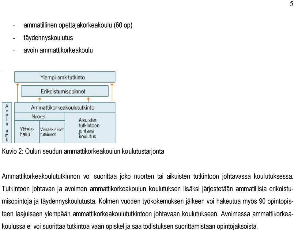 Tutkintoon johtavan ja avoimen ammattikorkeakoulun koulutuksen lisäksi järjestetään ammatillisia erikoistumisopintoja ja täydennyskoulutusta.