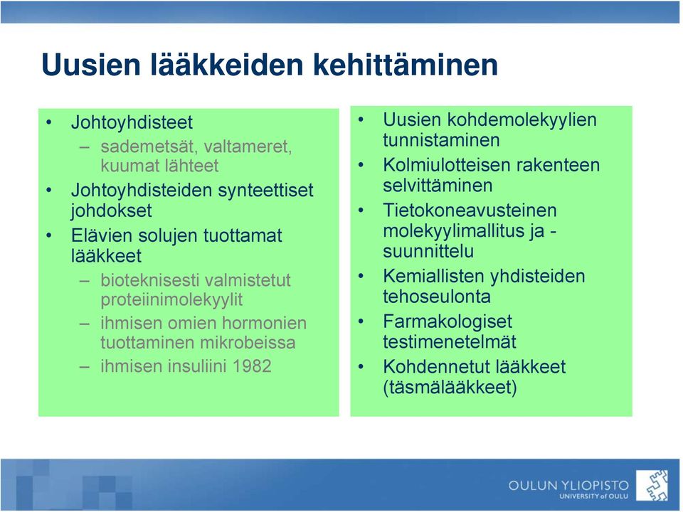 ihmisen insuliini 1982 Uusien kohdemolekyylien tunnistaminen Kolmiulotteisen rakenteen selvittäminen Tietokoneavusteinen