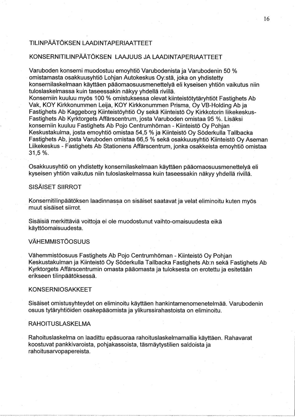 Konsernn kuuluu myõs 100 % omstuksessa olevat kntestötytäryhtöt Fastghets Ab Vak, KOY Krkkonummen Leja, KOY Krkkonummen Prsma, Oy VB-Holdng Ab ja Fastghets Ab Kaggeborg Kntestöyhtö Oy sekä Kntestö Oy