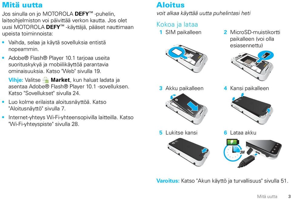 1 tarjoaa useita suorituskykyä ja mobiilikäyttöä parantavia ominaisuuksia. Katso "Web" sivulla 19. Vihje: Valitse Market, kun haluat ladata ja asentaa Adobe Flash Player 10.1 -sovelluksen.