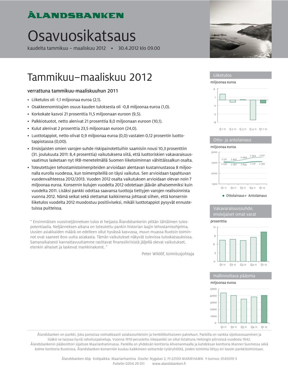 Kulut alenivat 2 prosenttia 23,5 miljoonaan euroon (24,0). Luottotappiot, netto olivat 0,9 (0,0) vastaten 0,12 prosentin luottotappiotasoa (0,00).