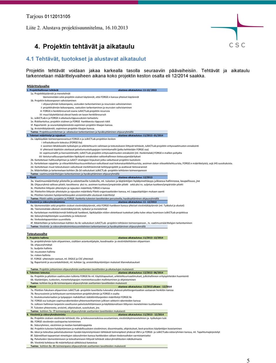 Projektikäytännöt ja menetelmät täsmennetään sekä projektin sisäiset käytännöt, että FORGE:n kanssa yhteiset käytännöt 1b.