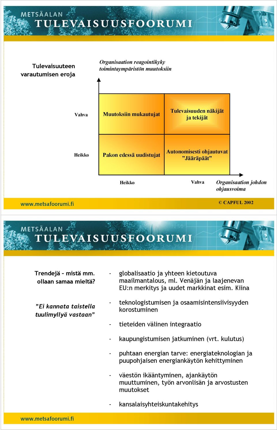 Ei kannata taistella tuulimyllyä vastaan - globalisaatio ja yhteen kietoutuva maailmantalous, ml. Venäjän ja laajenevan EU:n merkitys ja uudet markkinat esim.