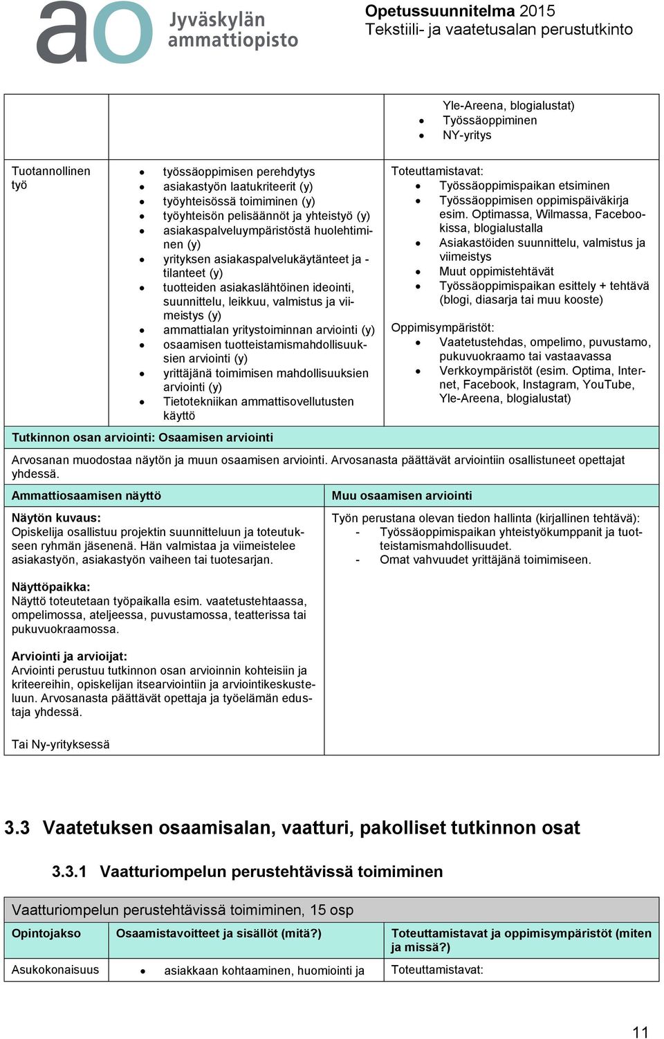 (y) osaamisen tuotteistamismahdollisuuksien arviointi (y) yrittäjänä toimimisen mahdollisuuksien arviointi (y) Tietotekniikan ammattisovellutusten käyttö Tutkinnon osan arviointi: Osaamisen arviointi