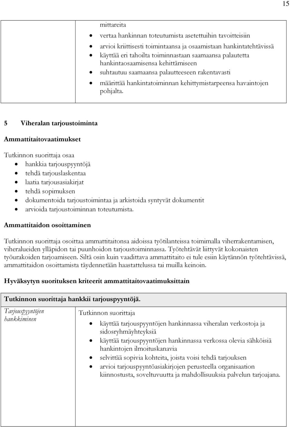 5 Viheralan tarjoustoiminta Ammattitaitovaatimukset osaa hankkia tarjouspyyntöjä tehdä tarjouslaskentaa laatia tarjousasiakirjat tehdä sopimuksen dokumentoida tarjoustoimintaa ja arkistoida syntyvät