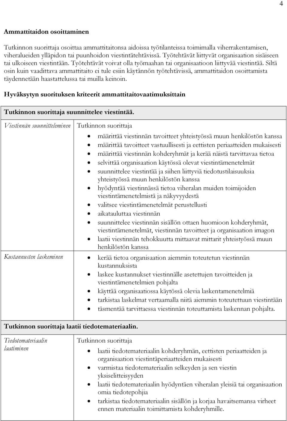 Siltä osin kuin vaadittava ammattitaito ei tule esiin käytännön työtehtävissä, ammattitaidon osoittamista täydennetään haastattelussa tai muilla keinoin.