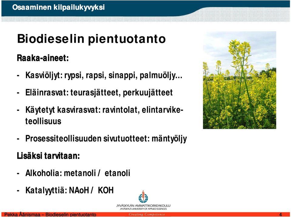 elintarviketeollisuus - Prosessiteollisuuden sivutuotteet: mäntyöljy Lisäksi tarvitaan: