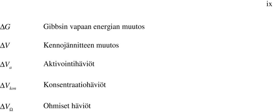 V a Aktivointihäviöt V kon