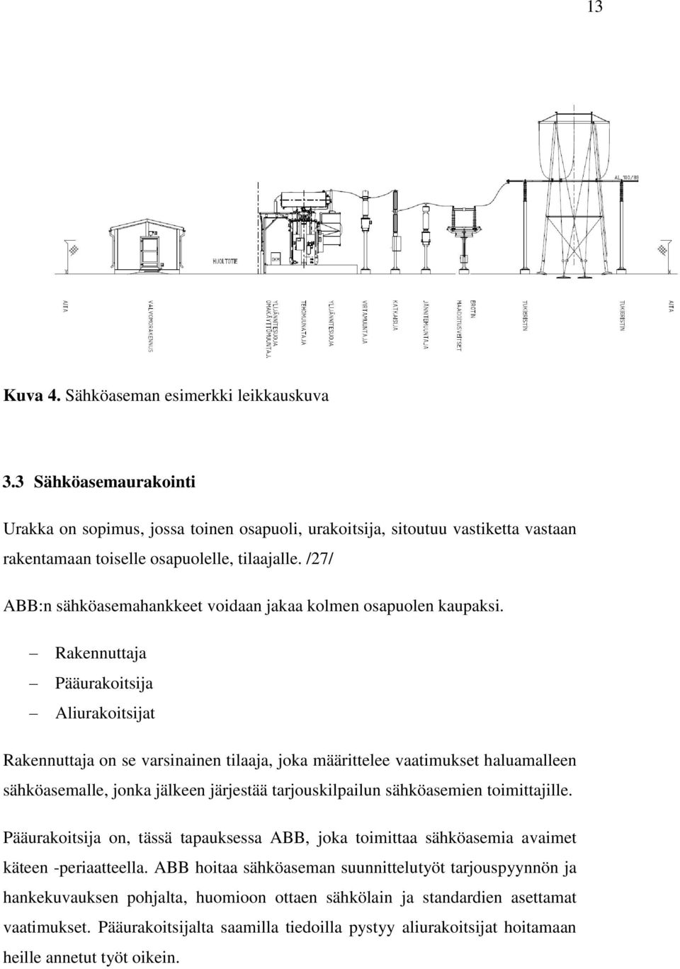 Rakennuttaja Pääurakoitsija Aliurakoitsijat Rakennuttaja on se varsinainen tilaaja, joka määrittelee vaatimukset haluamalleen sähköasemalle, jonka jälkeen järjestää tarjouskilpailun sähköasemien