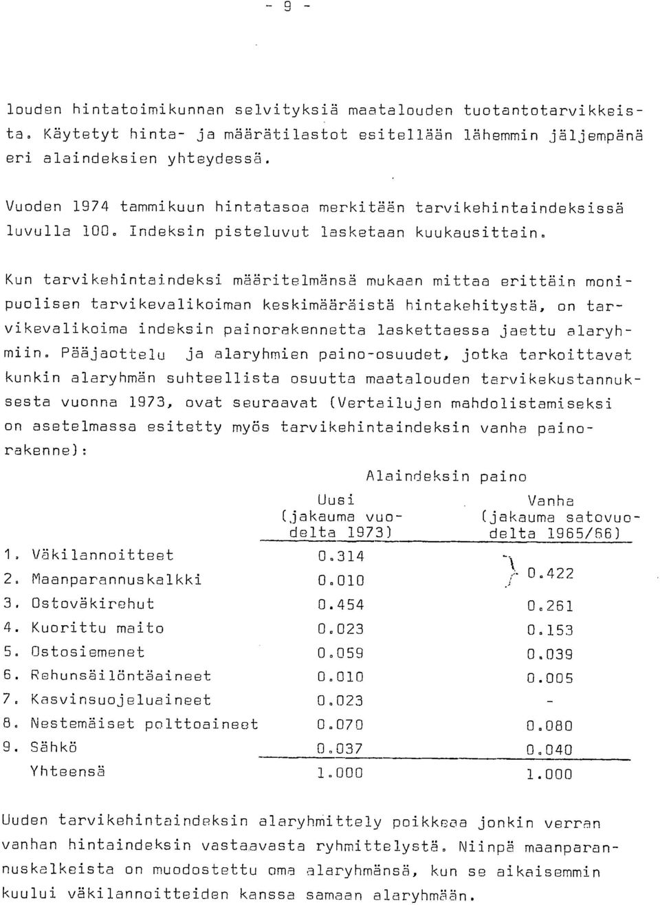 Kun tarvikehintaindeksi määritelmänsä mukaan mittaa erittäin monipuolisen tarvikevalikoiman keskimääräistä hintakehitystä, on tarvikevalikoima indeksin painorakennetta laskettaessa jaettu alaryhmiin.