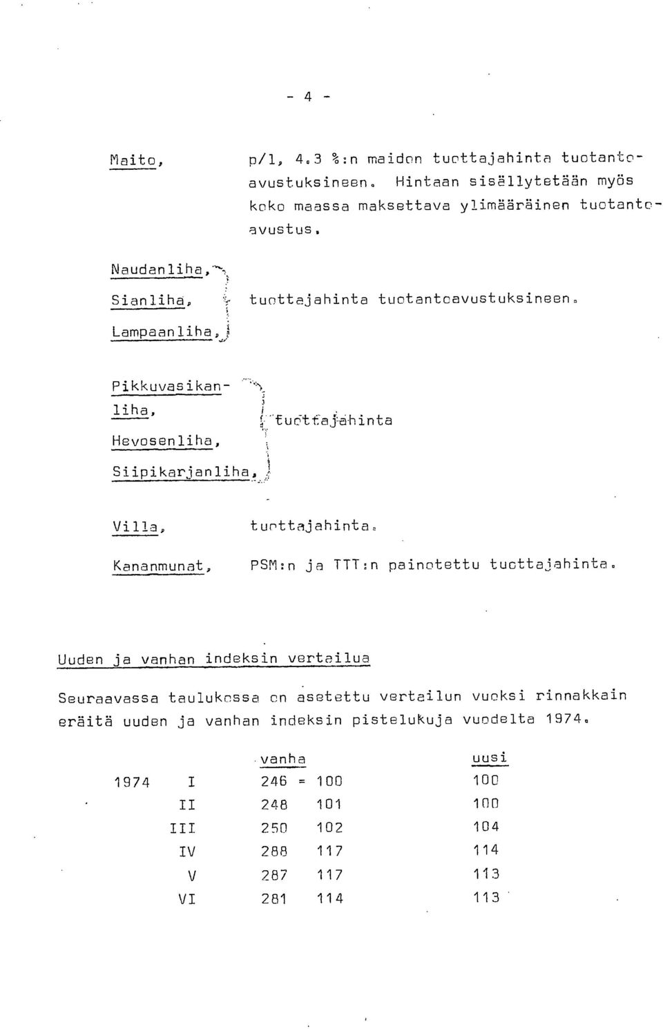 1:abinta Siipikarjan liha, Villa, Kananmunat, tuottajahinta. PSM:n ja TTT:n painotettu tucttajahinte.