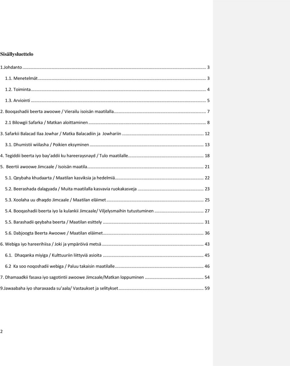 Beertii awoowe Jimcaale / Isoisän maatila... 21 5.1. Qeybaha khudaarta / Maatilan kasviksia ja hedelmiä... 22 5.2. Beerashada dalagyada / Muita maatilalla kasvavia ruokakasveja... 23 