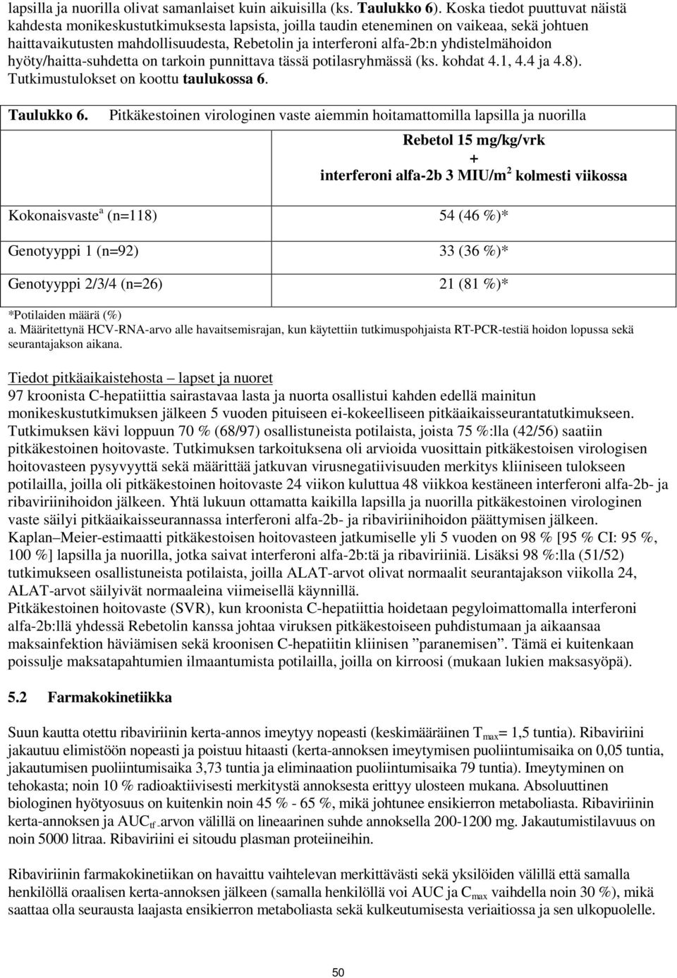 yhdistelmähoidon hyöty/haitta-suhdetta on tarkoin punnittava tässä potilasryhmässä (ks. kohdat 4.1, 4.4 ja 4.8). Tutkimustulokset on koottu taulukossa 6. Taulukko 6.