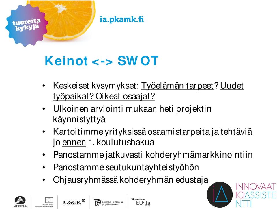 Ulkoinen arviointi mukaan heti projektin käynnistyttyä Kartoitimme yrityksissä