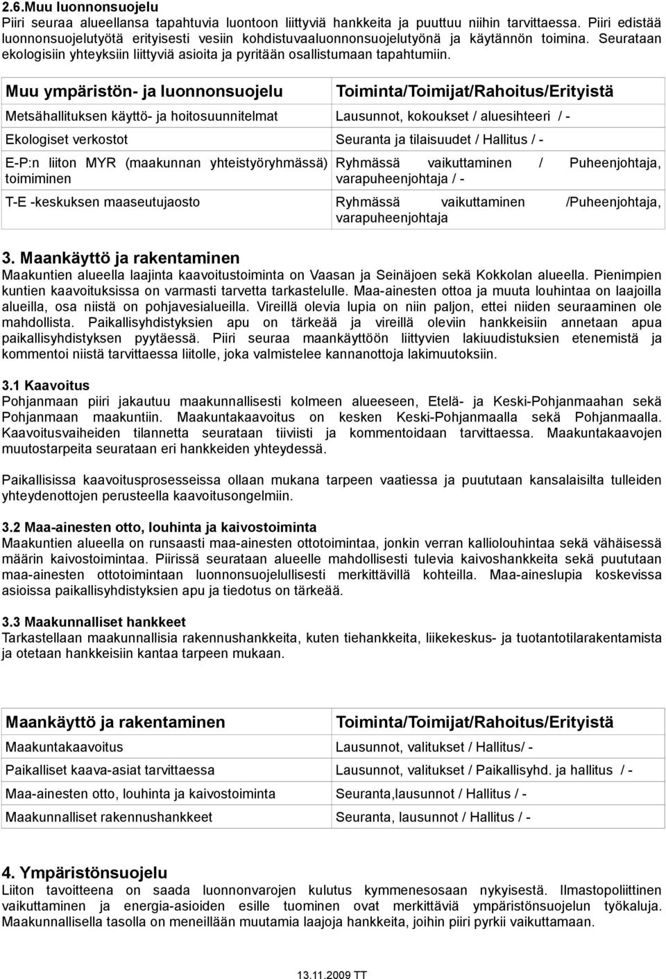 Muu ympäristön- ja luonnonsuojelu Metsähallituksen käyttö- ja hoitosuunnitelmat Lausunnot, kokoukset / aluesihteeri / - Ekologiset verkostot Seuranta ja tilaisuudet / Hallitus / - E-P:n liiton MYR