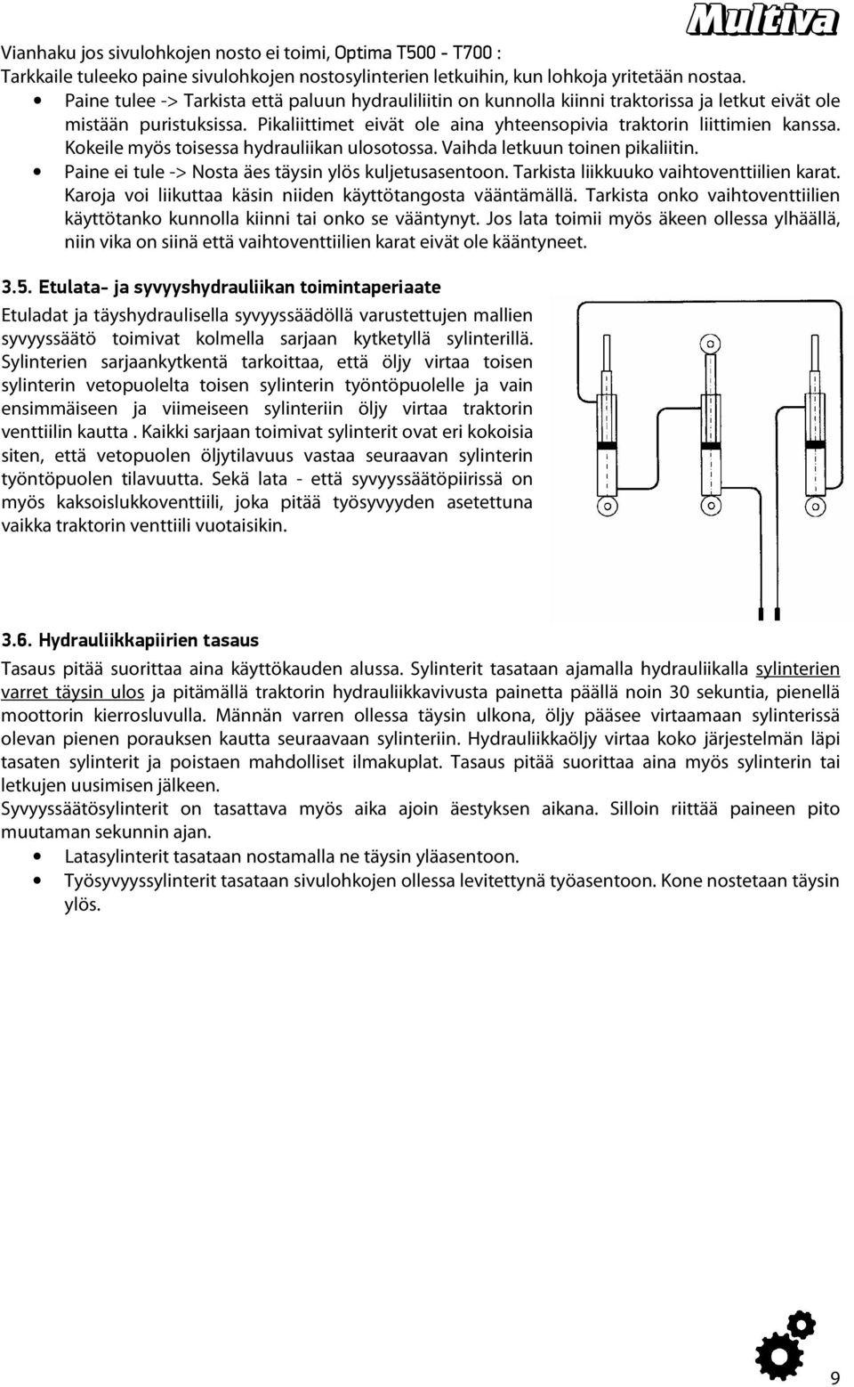 Kokeile myös toisessa hydrauliikan ulosotossa. Vaihda letkuun toinen pikaliitin. Paine ei tule -> Nosta äes täysin ylös kuljetusasentoon. Tarkista liikkuuko vaihtoventtiilien karat.