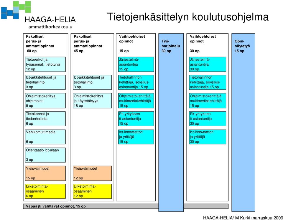 op Tietohallinnon kehittäjä, sovellusasiantuntija 15 op Tietohallinnon kehittäjä, sovellusasiantuntija 15 op Ohjelmistokehitys, ohjelmointi 9 op Ohjelmistokehitys ja käytettävyys 18 op