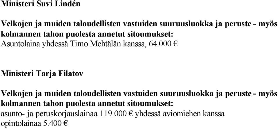 000 Ministeri Tarja Filatov asunto- ja