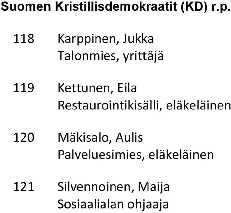 Kettunen, Eila Restaurointikisälli, eläkeläinen