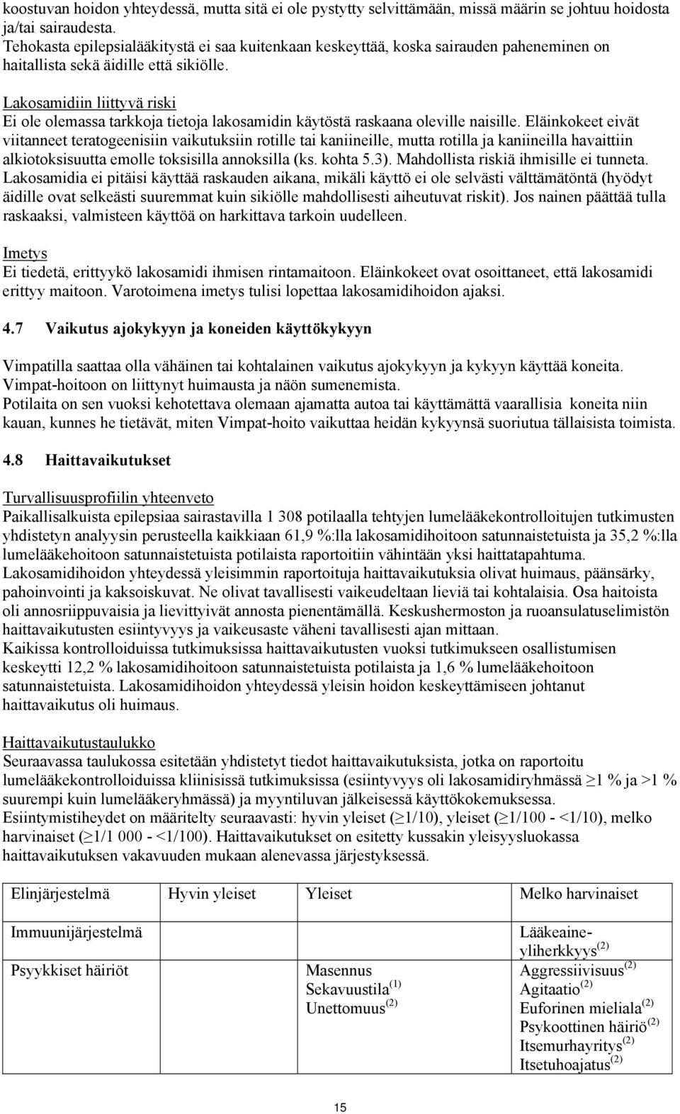 Lakosamidiin liittyvä riski Ei ole olemassa tarkkoja tietoja lakosamidin käytöstä raskaana oleville naisille.