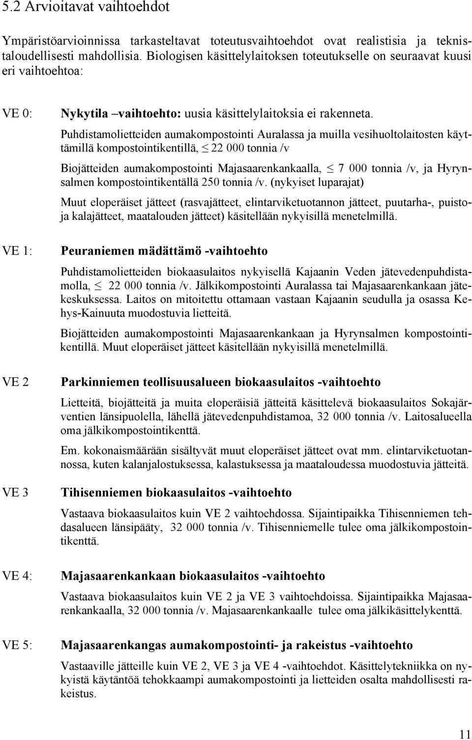 Puhdistamolietteiden aumakompostointi Auralassa ja muilla vesihuoltolaitosten käyttämillä kompostointikentillä, 22 000 tonnia /v Biojätteiden aumakompostointi Majasaarenkankaalla, 7 000 tonnia /v, ja