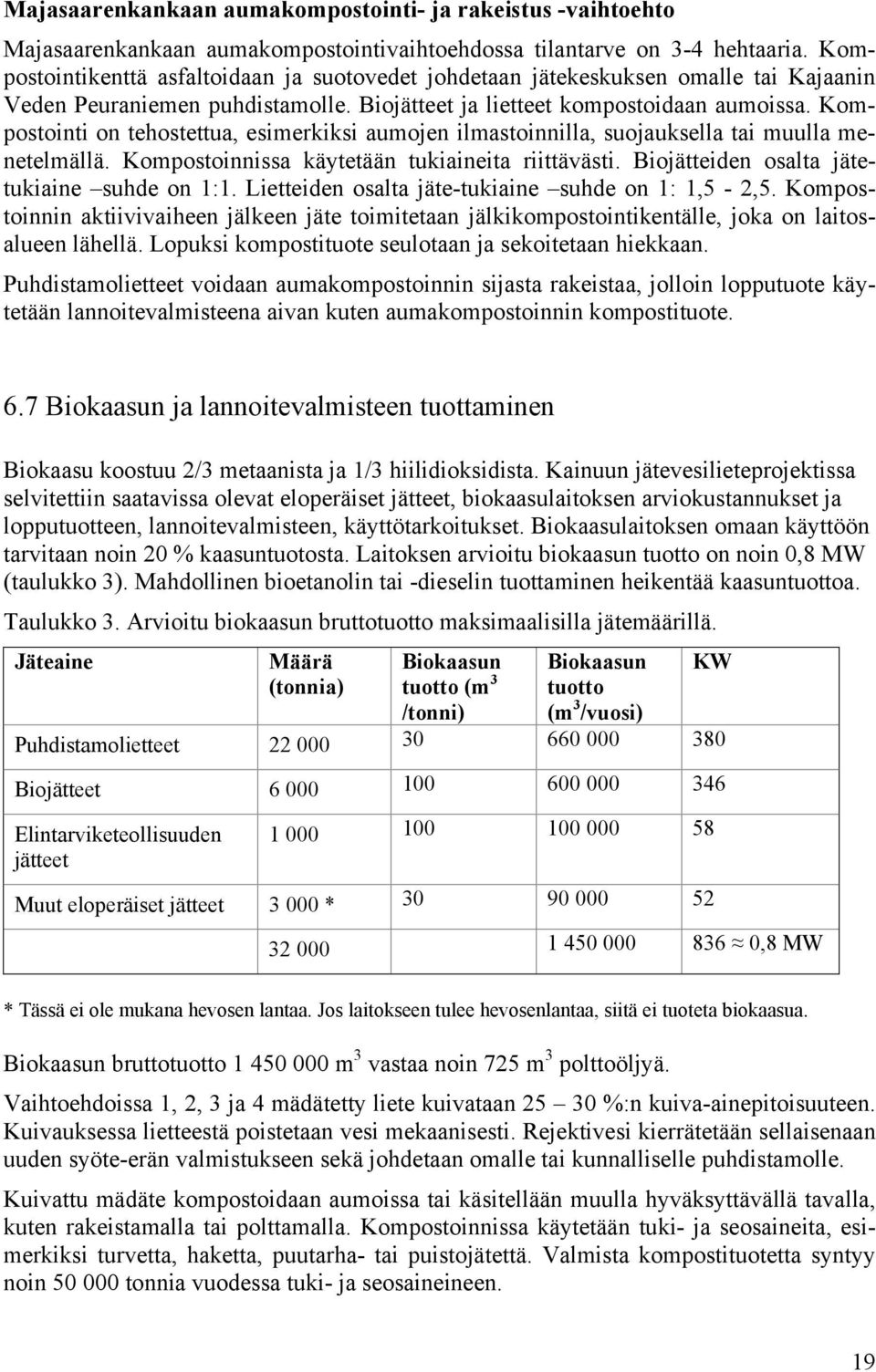 Kompostointi on tehostettua, esimerkiksi aumojen ilmastoinnilla, suojauksella tai muulla menetelmällä. Kompostoinnissa käytetään tukiaineita riittävästi. Biojätteiden osalta jätetukiaine suhde on 1:1.