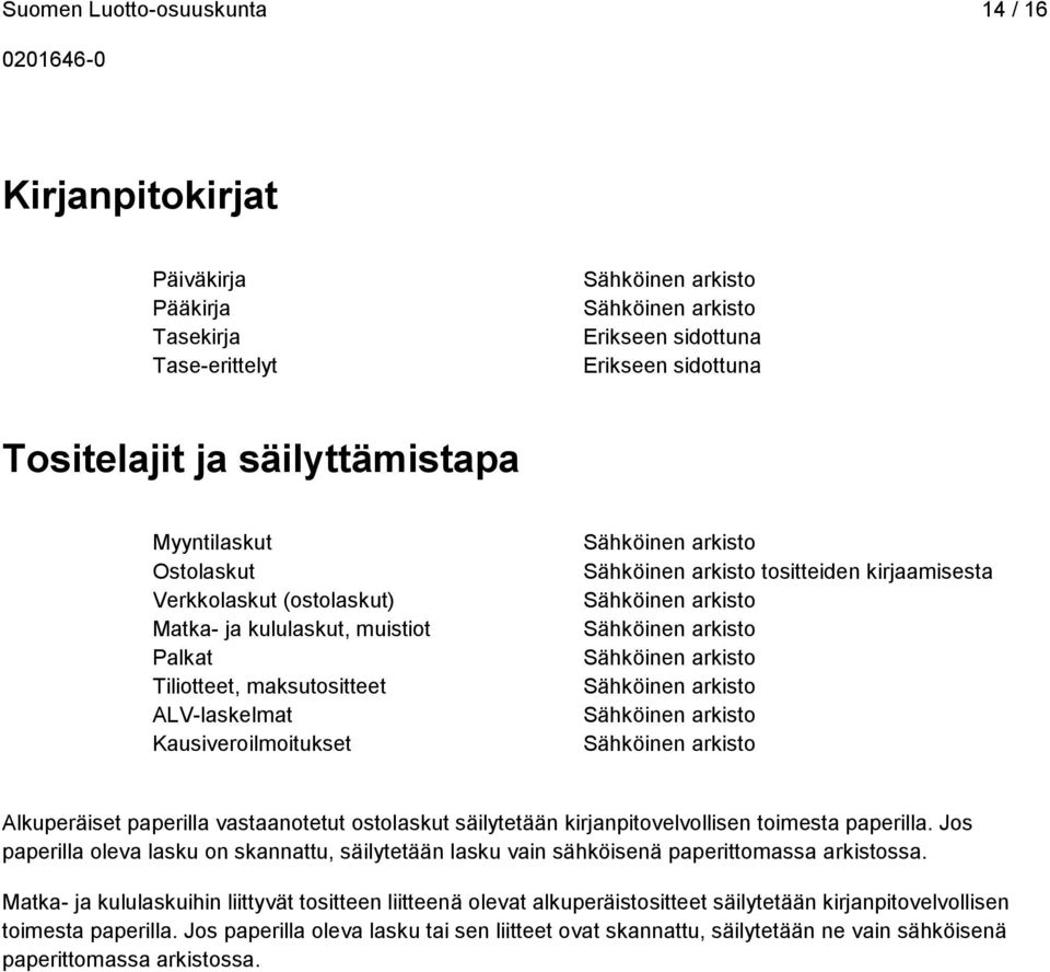 kirjanpitovelvollisen toimesta paperilla. Jos paperilla oleva lasku on skannattu, säilytetään lasku vain sähköisenä paperittomassa arkistossa.