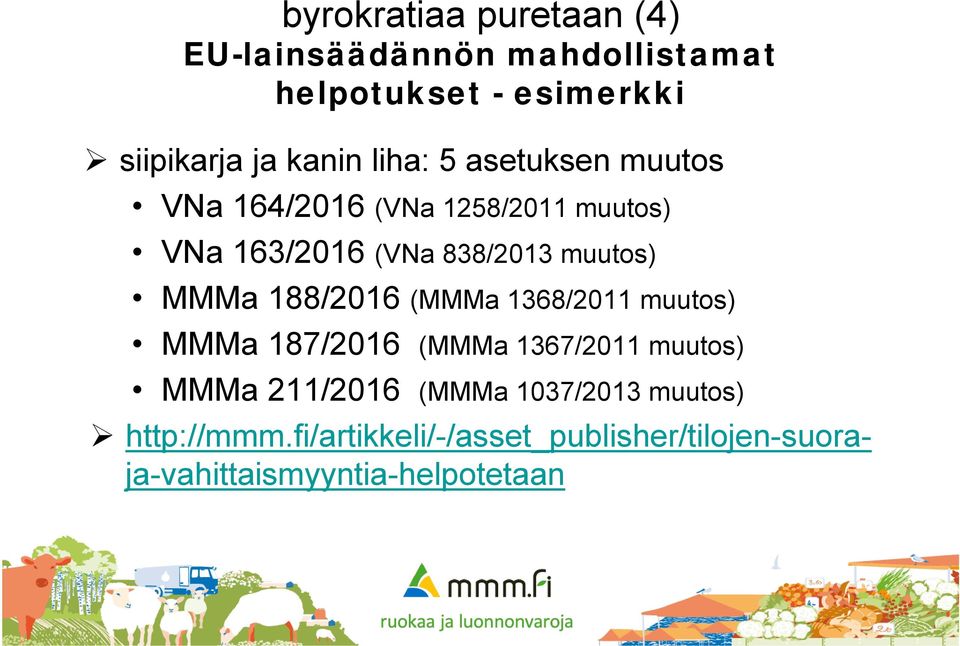 muutos) MMMa 188/2016 (MMMa 1368/2011 muutos) MMMa 187/2016 (MMMa 1367/2011 muutos) MMMa 211/2016