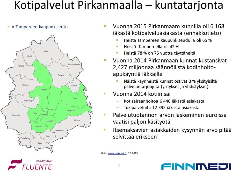 iäkkäille Näistä käynneistä kunnat ostivat 3 % yksityisiltä palveluntarjoajilta (yritykset ja yhdistykset).