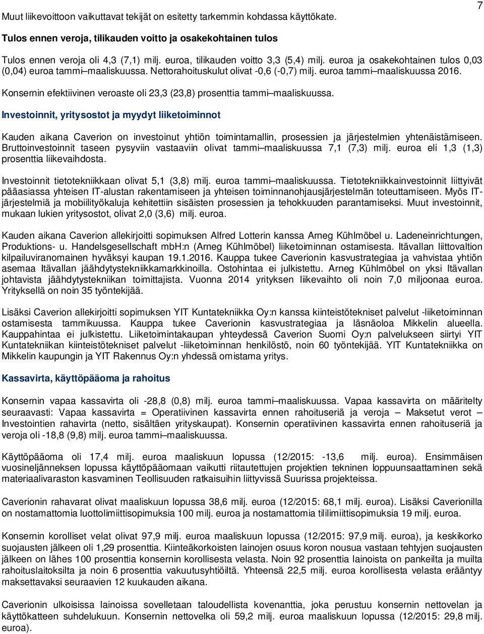 Konsernin efektiivinen veroaste oli 23,3 (23,8) prosenttia tammi maaliskuussa.